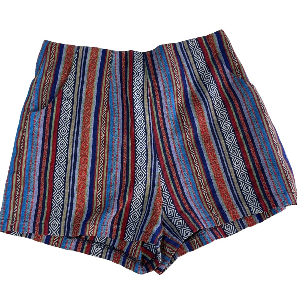 Kaisely Womens High Waisted Southwestern Geometric Striped Shorts Multi Color S